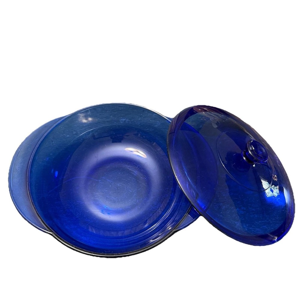 Anchor Hocking Cobalt Blue Round Covered Lidded Casserole Dish 9" 2 Qt Vintage - Picture 3 of 12